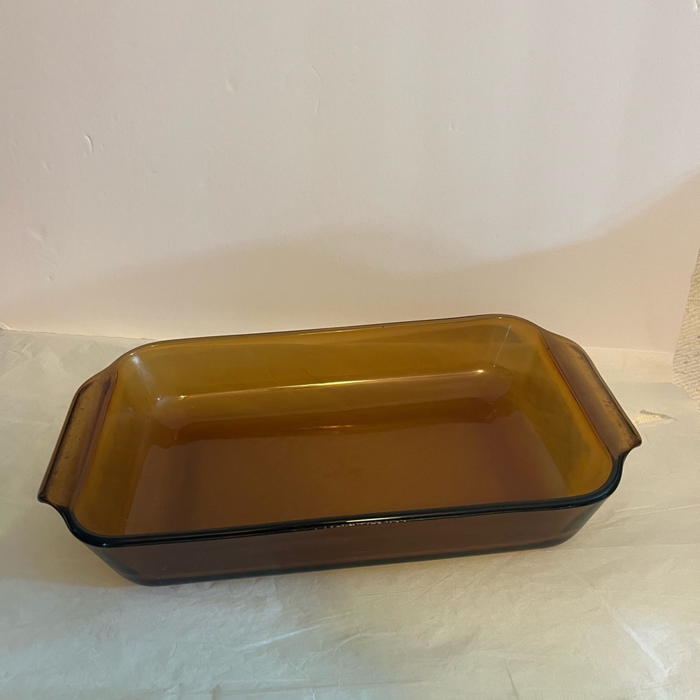 VINTAGE ANCHOR HOCKING FIRE KING AMBER CASSEROLE 1 QT BAKEWARE DISH #432 USA